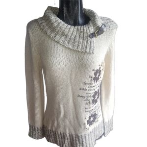 Le Grenier Beige and Brown Knit Sweater with Split Turtleneck M